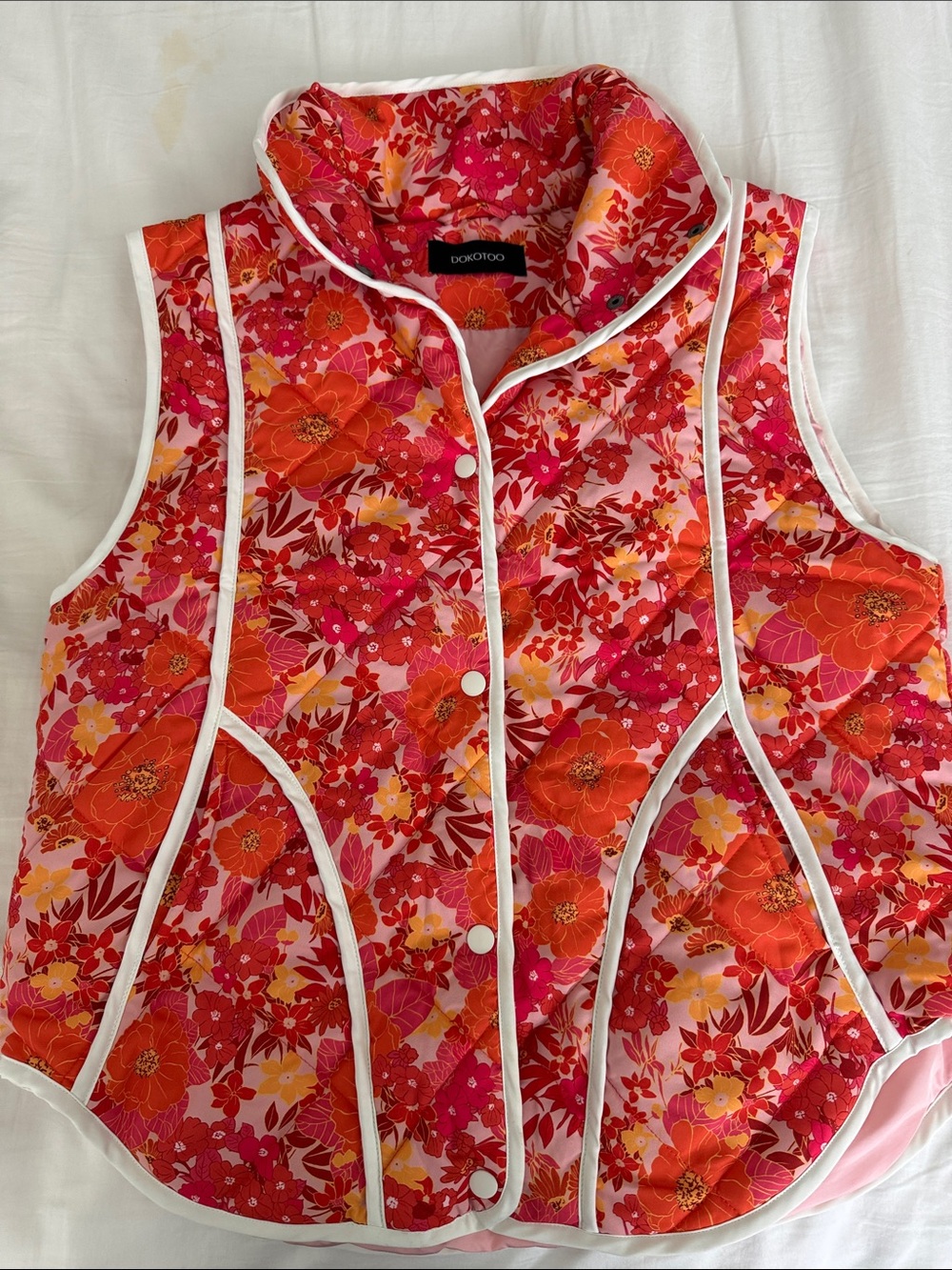 Floral Quilted Vest - Pink & Orange